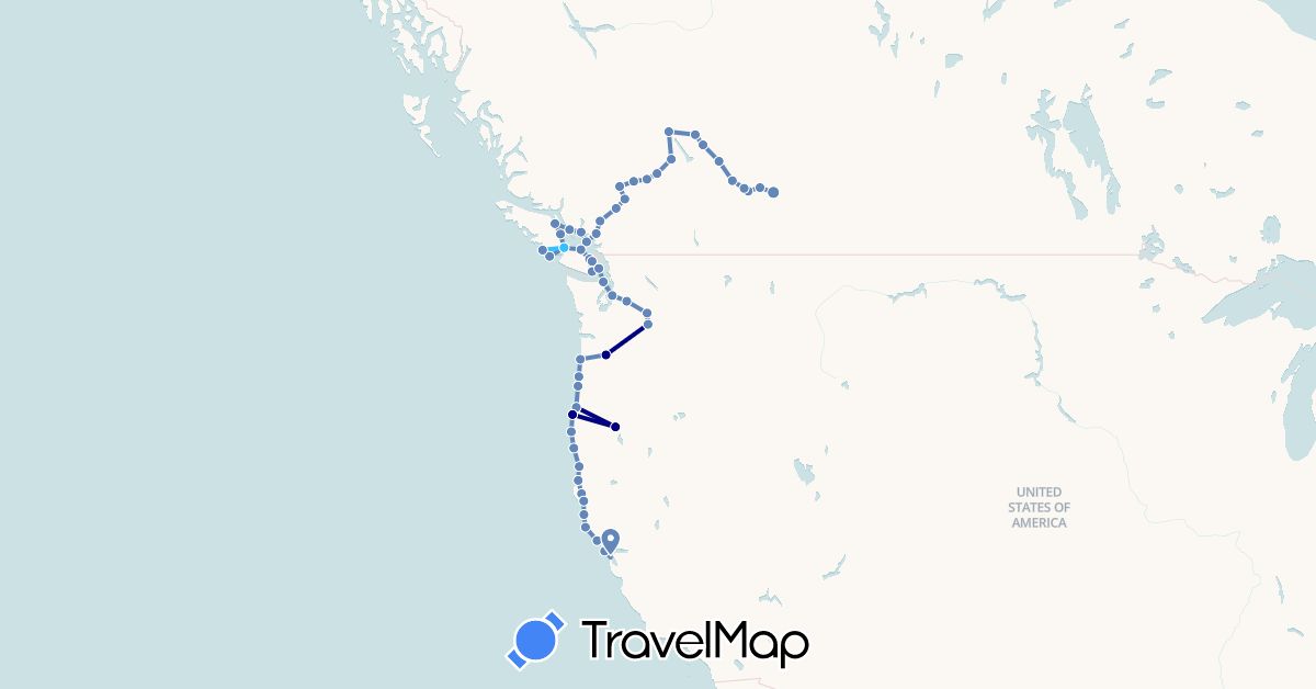 TravelMap itinerary: driving, cycling, boat in Canada, United States (North America)